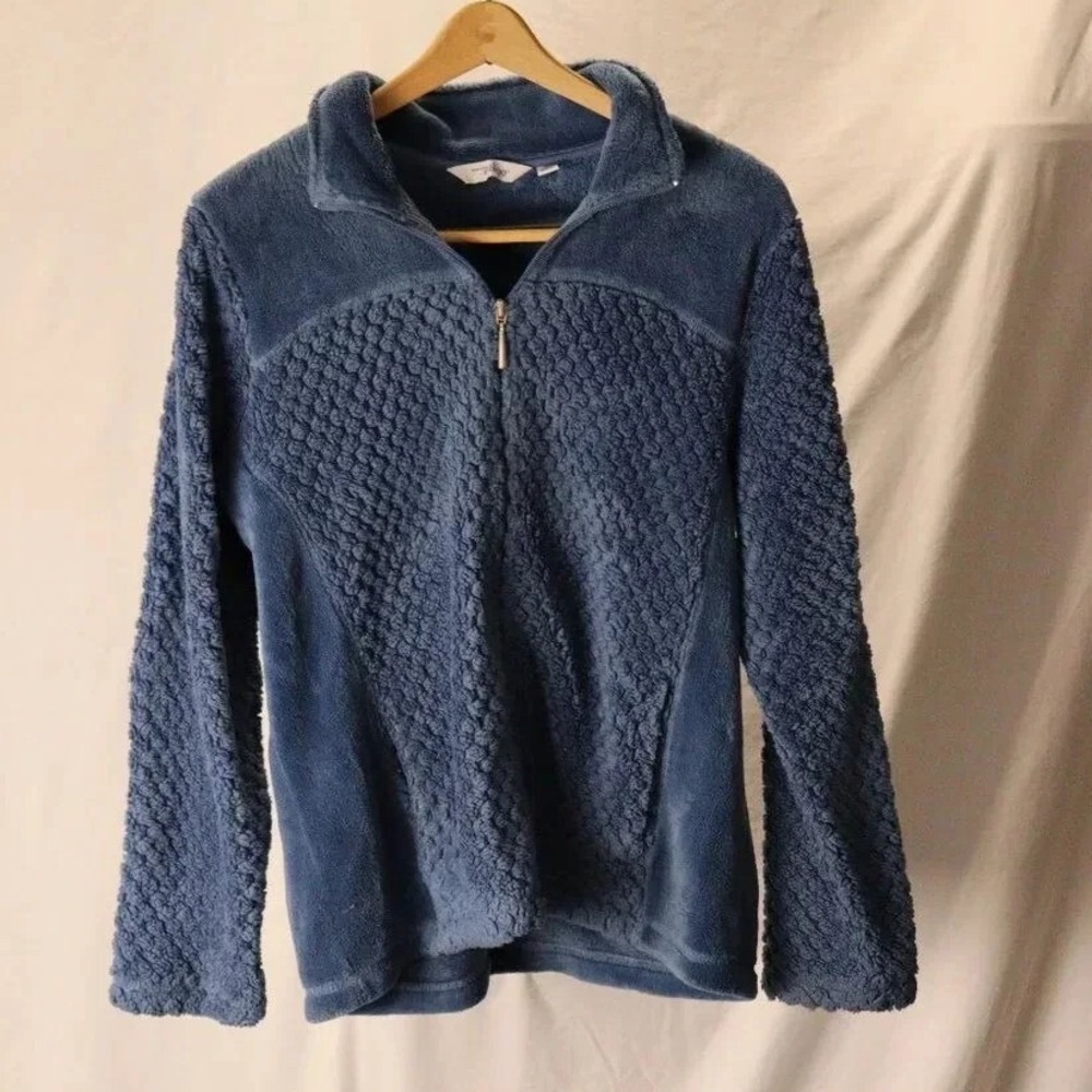 Great Northwest Indigo fleece-like jacket women‎ size L quilted zip front blue
